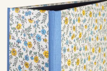 blue yellow folder with linen edges, handmade